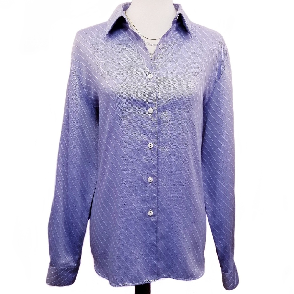 FOXCROFT Button Down Pinstriped Wrinkle Free